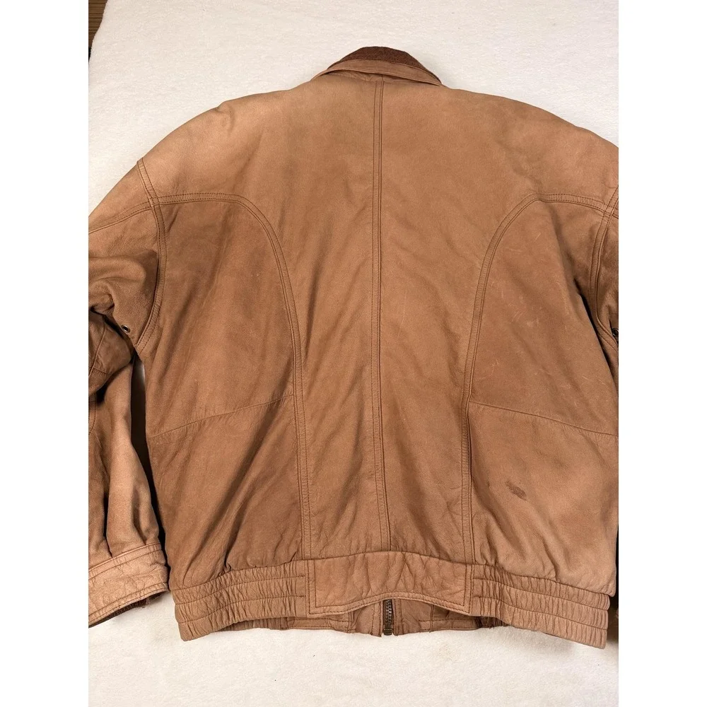 Vintage Winlit Leather Jacket Mens Medium Brown Bomber Quilted Lined Korea